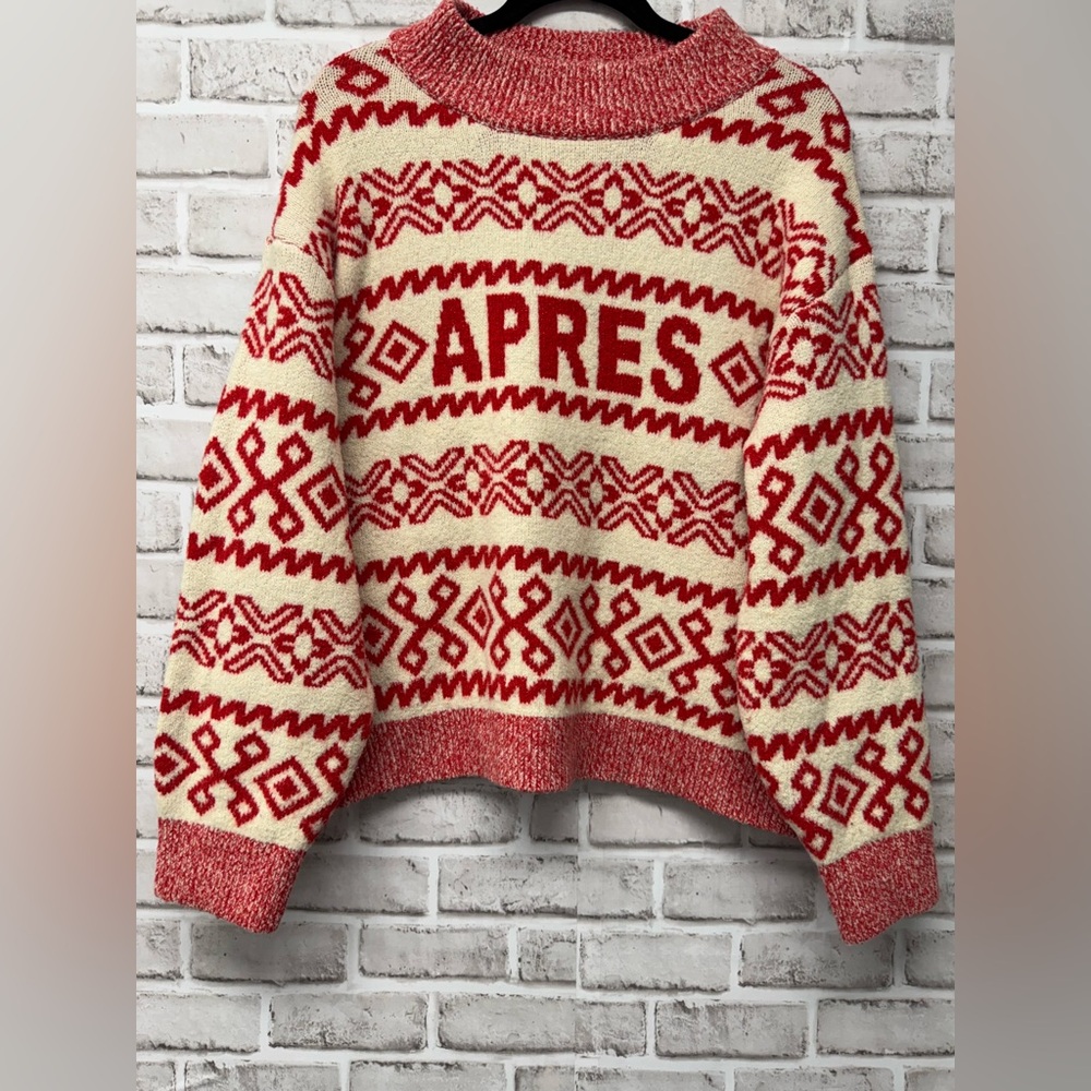 A New Day sz L. Red and Cream Winter Snow Patterned Sweater